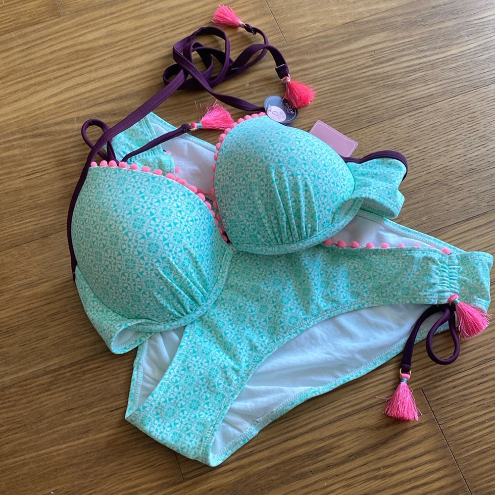 New Hunkemoller Women Padded Push-Up Underwired Swimming Bathing Set Size L 34D